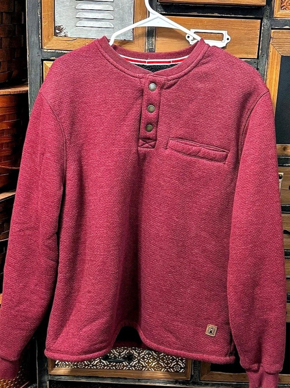 Coleman Men's Sherpa Lined Waffle Henley Burgundy Size Large